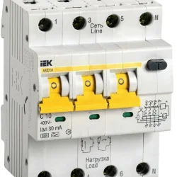 Выключатель автоматический дифференциального тока 4п (3P+N) C 10А 30мА тип A 6кА АВДТ-34 KARAT IEK MAD22-6-010-C-30
