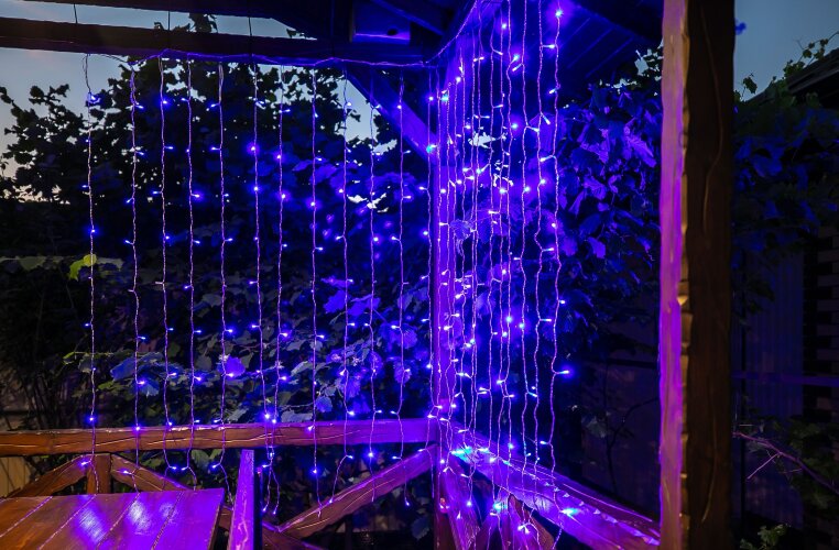 ULD-C3020-240-TTK BLUE-WHITE IP44 Занавес светодиодный с эффектом мерцания, 3х2м, Соединяемый, 240 светодиодов, Белый и синий свет, Провод прозрачный, TM Uniel - фото 5