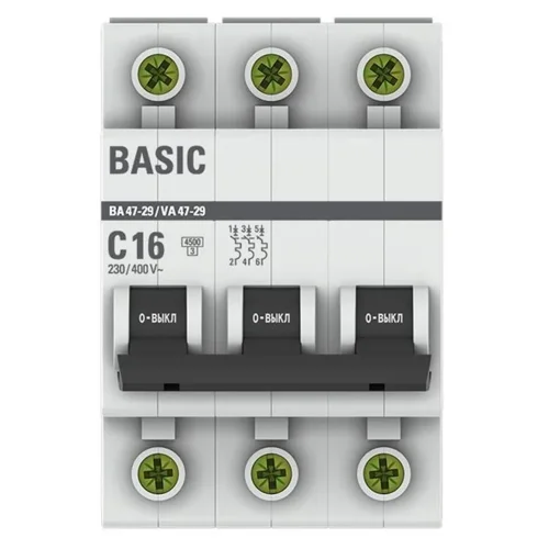 Выключатель автоматический модульный 3п C 16А 4.5кА ВА 47-29 Basic EKF mcb4729-3-16C - фото 2