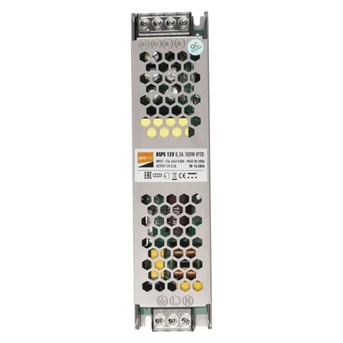 Блок питания для светодиодной ленты 100Вт 8.3А 12В IP20 BSPS метал. JazzWay 1002167A - фото
