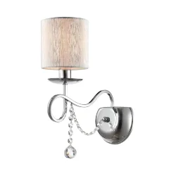 Нарядные и изящные светильники Morel выполнены в классическом стиле. Светлые абажуры сделаны из органзы, арматура – из металла цвета 'хром'. Каждый из светильников этой серии декорирован хрусталем в виде лент из кристаллов в форме октагонов и шара. (Хром)