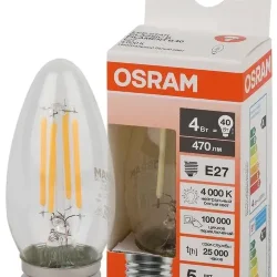 Лампа светодиодная филаментная 4W/4000K (=40W) E27 | Свеча | LED STAR 5Y FILAMENT | - OSRAM