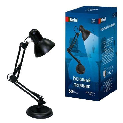 TLI-221 BLACK E27 Светильник настольный. Цоколь Е27. 60W. Механический выключатель. Черный. ТМ Uniel - фото
