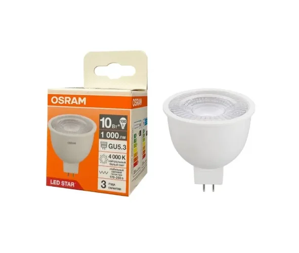 Лампа светодиодная MR16 10W/4000K (=100W) 90° 230V GU5.3 | LED Star 3Y | - OSRAM. Фото 2