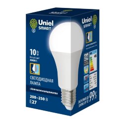 LED-A60-10W-4000K-E27-PS PLS10WH Лампа светодиодная с датчиком освещенности, Форма A, матовая, Белый свет 4000K