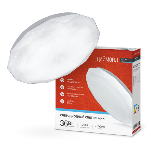 Светильник светодиодный серии DECO ДАЙМОНД 36Вт 230В 6500К 3240Лм 380х55мм IN HOME - Фото