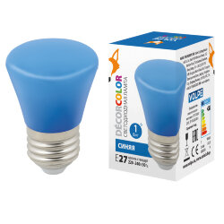LED-D45-1W-BLUE-E27-FR-С BELL Лампа декоративная светодиодная, Форма Колокольчик, матовая, Цвет синий, Картон.