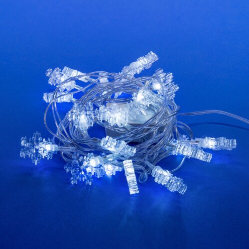 ULD-S0280-020-DTA WHITE IP20 SNOWFLAKES Гирлянда светодиодная Снежинки с контроллером, 20 светодиодов, 2.8 м, белая, IP20, провод прозрачный. - фото 1