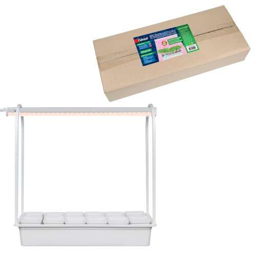 ULT-P34-10W-SPLE IP40 WHITE 12 Набор Минисад, светильник для растений светодиодный с подставкой, Спектр для фотосинтеза, 12 кашпо в-к, белые, TM Uniel - фото 10