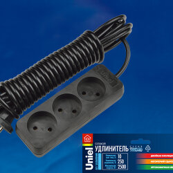 S-CD3-5 BLACK Удлинитель серии Standart, шнур 5м., 3 гнезда, б-з, Черный.