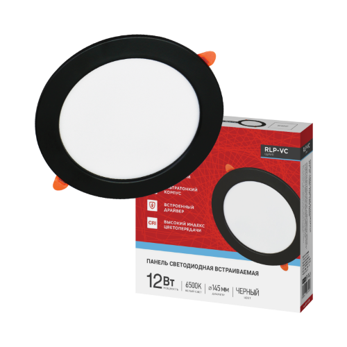 Панель светодиодная встраиваемая круглая RLP-VC 1265BL 12Вт 230В 6500К 960Лм 145мм черная IP40 IN HOME - Фото