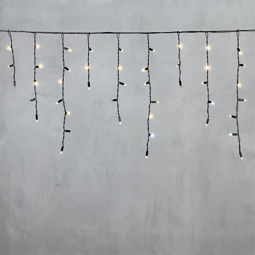 Гирлянда Бахрома с Колпачком 3,1 x 0,5 м Тепло-Белая с Мерцанием Белого Диода 220В, 120 LED, Провод Черный ПВХ, IP65. Фото 6.