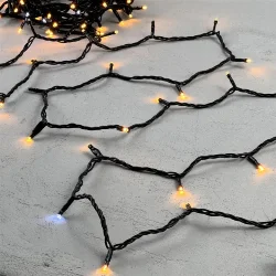 Гирлянда Нить 10м Экстра Тепло-Белая с Мерцанием Белого Диода 24В, 100 LED, Провод Черный ПВХ, IP54