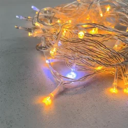 Гирлянда Нить 10м Желтая с Мерцанием Белого Диода 24В, 100 LED, Провод Прозрачный ПВХ, IP54