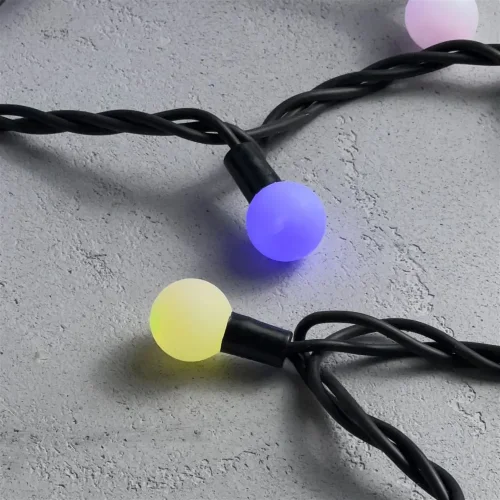 Гирлянда «Шарики» 10м RGB 220B, Диаметр Шарика 23мм, 100 LED, Провод Черный Каучук, IP65. Фото 3.