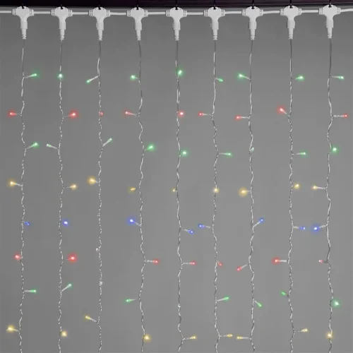 Гирлянда Занавес 2 x 3 м Разноцветный 220В, 600 LED, Провод Прозрачный ПВХ, IP54. Фото 1.