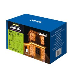 ULD-C3020-384-DTA-RC WARM WHITE IP44 Занавес светодиодный, 3х2м, 384 светодиода, Теплый белый свет, Провод прозрачный, Пульт ДУ в-к, TM Uniel