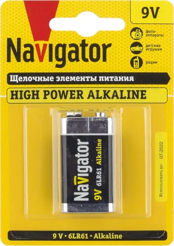 Элемент питания алкалиновый 'крона' 6LR61 94 756 NBT-NE-6LR61-BP1 (блист.1шт) Navigator 94756 - фото