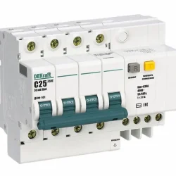 Выключатель автоматический дифференциального тока 4п C 25А 30мА тип AC 4.5кА ДИФ-101 6.5мод DEKraft 15022DEK