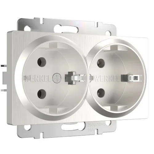 Розетка двойная с заземлением (перламутровый рифленый) W1172013 - фото