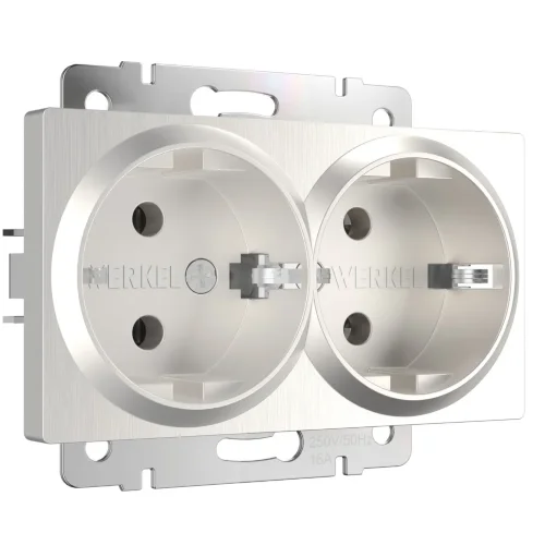 Розетка двойная с заземлением (перламутровый рифленый) W1172013 - фото