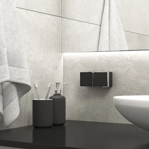 Выключатель одноклавишный влагозащищенный Gallant черный/хром W5010235 - фото 2