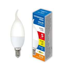 LED-CW37-5W-3000K-E14-FR-SLS Лампа светодиодная, Форма свеча на ветру, матовая, Теплый белый свет 3000K
