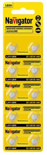 Элемент питания алкалиновый 'таблетка' 95 668 NBT-11 (LR59 AG2 LR726 BP10) (блист.10шт) Navigator 95668 - фото