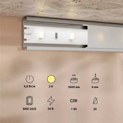 Светодиодная лента Base 24В 2835 4,8Вт/м 3000K 5м IP 20 201165 (Белый) - фото 3