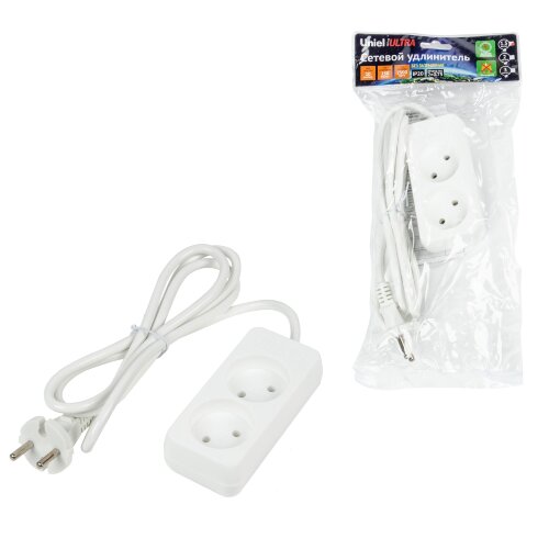 S-CU2-1.5 WHITE Удлинитель серии Ultra, шнур 1.5м., 2 гнезда, 10A, б-з, Белый, TM Uniel - фото 3