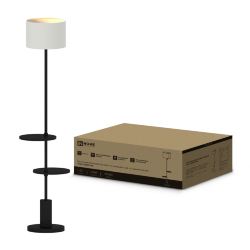 Светильник напольный под лампу ТНО 09-2ПЕ27-WB USB-C две полки, белый абажур, черное основание IN HOME