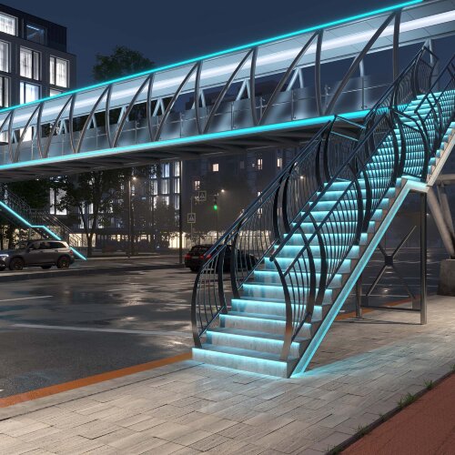 Светодиодная лента герметичная MOONLIGHT-SIDE-A140-12x17mm 24V Blue (8 W/m, IP67, 5m, wire x2) (Arlight, Вывод боковой, 3 года) - фото 4