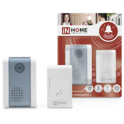 Звонок беспроводной ЗБ-2 32 мелодии 120м с цифровым кодированием с кнопкой БЕЛО-СЕРЫЙ IN HOME