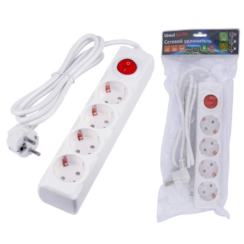 S-GCU4-1.5B WHITE Удлинитель серии Ultra, шнур 1.5м., 4 гнезда, 16A, с-з, Белый, TM Uniel - фото 6