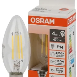 Лампа светодиодная филаментная 4W/4000K (=40W) E14 | Свеча | LED STAR 5Y FILAMENT | - OSRAM
