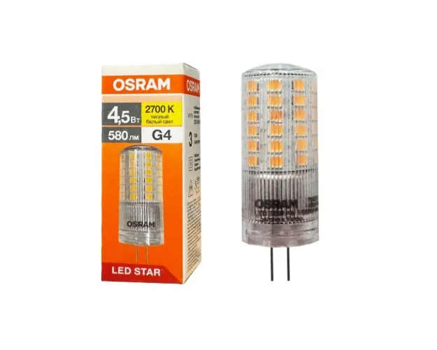 Лампа светодиодная 4.5W/2700K (=100W) G4 170-250V | 580Lm d18x50 | - OSRAM. Фото 2