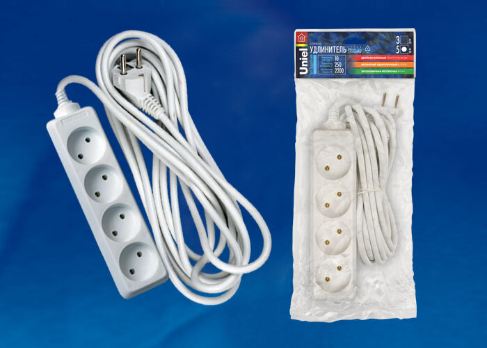 S-CD4-5 Удлинитель Uniel серии Стандарт, б/з, 4 гн., шнур 5 м - фото