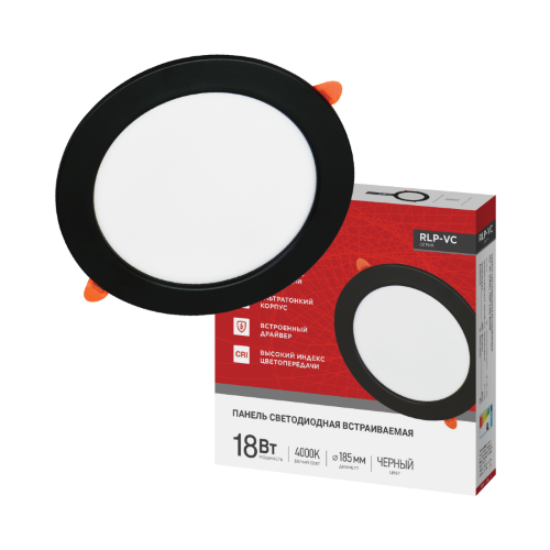 Панель светодиодная встраиваемая круглая RLP-VC 1840BL 18Вт 230В 4000К 1440Лм 185мм черная IP40 IN HOME - Фото