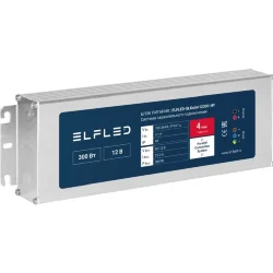 Блок питания герметичный плоский для параллельного подключения ELFLED, 12В, 300Вт, металл, IP68