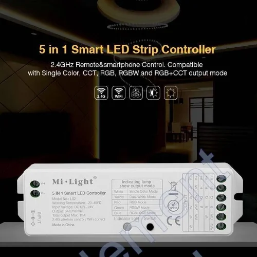 Контроллер Mi-Light LS2 P208 (Dimming/CCT/RGB/RGBW, 12V-180W, 24V-360W) - фото.