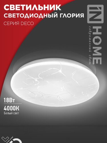 Светильник светодиодный серии DECO ГЛОРИЯ 18Вт 230В 4000К 1620Лм 260х55мм IN HOME - Фото 2