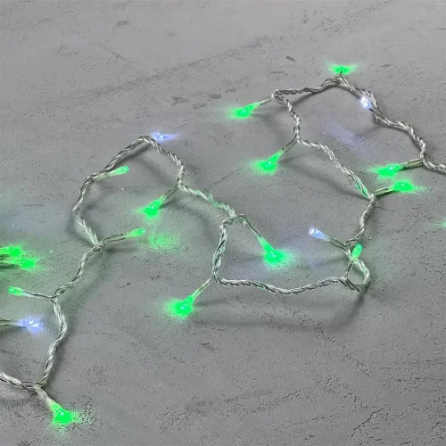 Гирлянда Нить 10м Зеленая с Мерцанием Белого Диода 24В, 100 LED, Провод Прозрачный ПВХ, IP54. Фото 2.