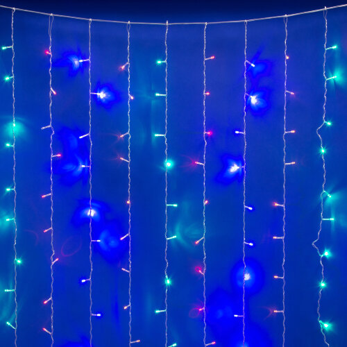 ULD-C3020-384/DTA/RC MULTI IP44 Занавес светодиодный, 3х2м. 384 светодиода. Разноцветный свет. Провод прозрачный. Пульт ДУ (в/к) TM Uniel - фото