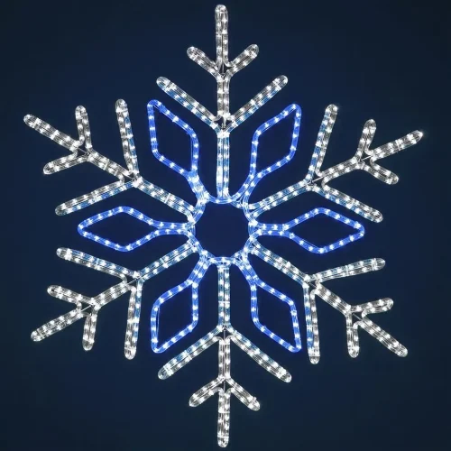 Светодиодная Снежинка &#171;Кристалл&#187; Ø1,1м Бело-Синяя, Дюралайт на Металлическом Каркасе, IP65. Фото 1.