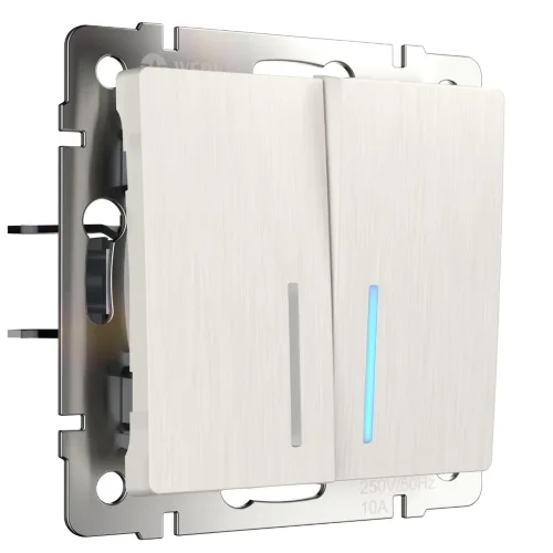 Выключатель двухклавишный проходной с подсветкой (перламутровый рифленый) W1122113 - фото