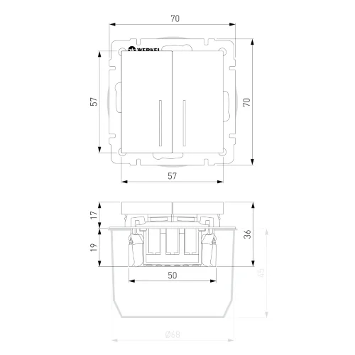 Выключатель двухклавишный проходной с подсветкой (перламутровый рифленый) W1122113 - фото 6