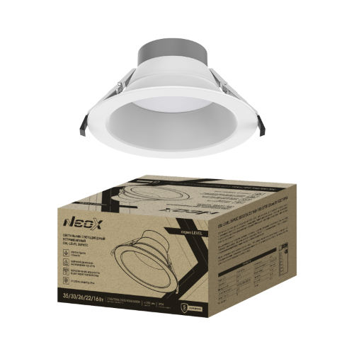 Светильник встраиваемый светодиодный CDL-LEVEL 35PA5C 35/30/26/22/16Вт 100-277В 125Лм/Вт 5ССТ 5лет 260мм NEOX - Фото