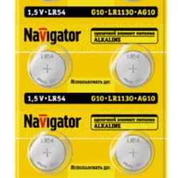Элемент питания алкалиновый 'таблетка' 95 671 NBT-14 (LR54 AG10 LR1130 BP10) (блист.10шт) Navigator 95671