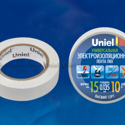 UIT-135P 10-15-01 WHT Изоляционная лента Uniel 10м, 15мм, 0.135мм, 1шт, цвет Белый