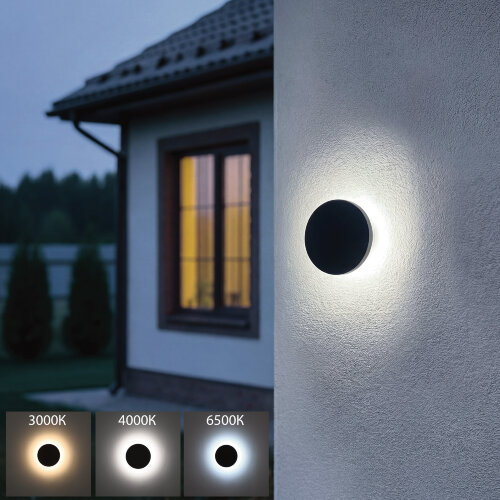 ULU-P35R-6W-3000K+4000K+6500K-D12 IP65 BLACK Светильник светодиодный уличный, Архитектурный накладной, С переключателем цвета свечения, Теплый3000K-Белый4000K-Дневной6500K, Диаметр 12 см, Корпус черный, TM Uniel - фото 5